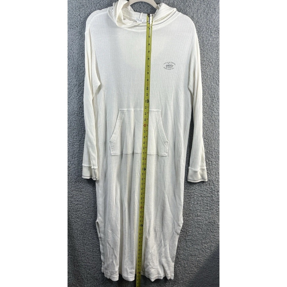 DKNY Womens L White Waffle‎ Knit Hooded Sleep Shirt Lounge Dress - Picture 9 of 11